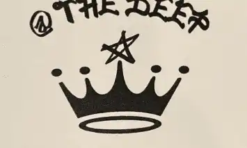 バー @ THE DEEP の 名刺の写真です。黒色で@the deepの文字と文字の下に王冠が書かれていて。その下にはtel0742-36-8530、〒630-8001 奈良市法華寺237-9と電話番号とお店の住所が書かれています。